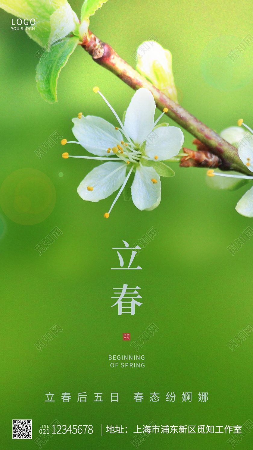 绿色简约二十四节气立春立春手机UI海报设计立春海报