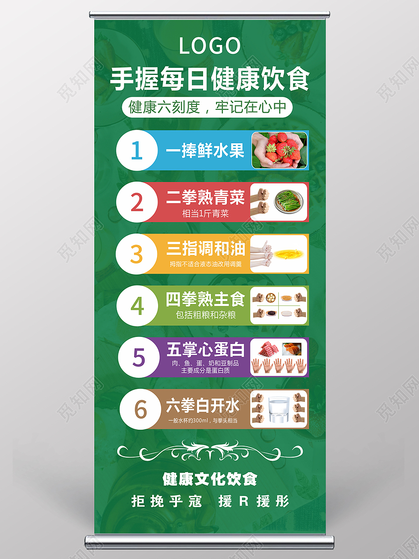 绿色简约餐饮健康饮食展架背景