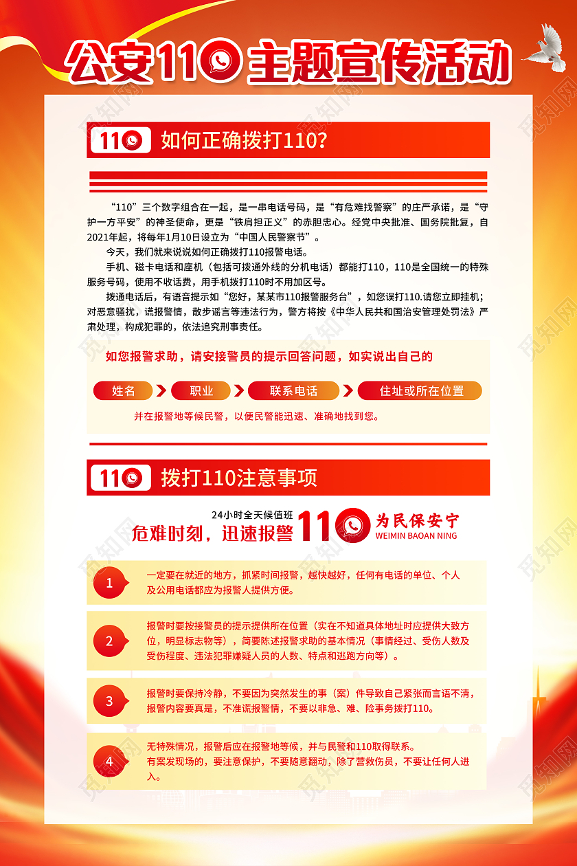 红色简约背景中国人民警察节套图110宣传日中国人民警察节