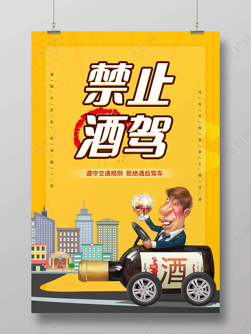 黄色简约拒绝酒驾禁止酒驾严禁酒驾珍爱生命请勿酒驾海报