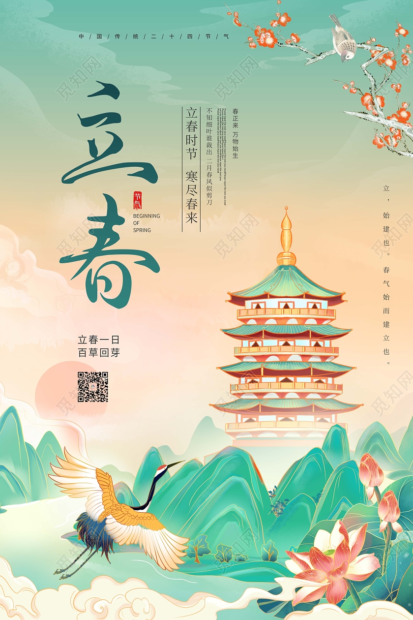 卡通国潮风立春传统节气宣传海报