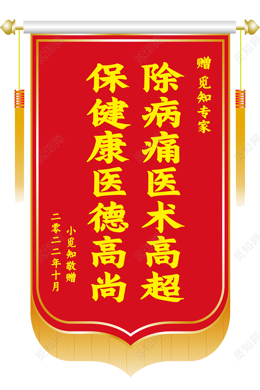 红色简约除病痛医术高明保健康医德高尚锦旗模板