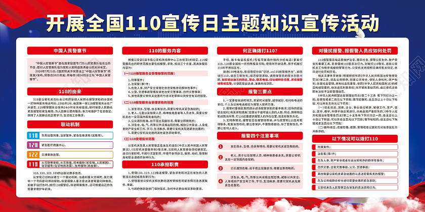 蓝色渐变开展全国110宣传日活动宣传栏110宣传日中国人民警察节