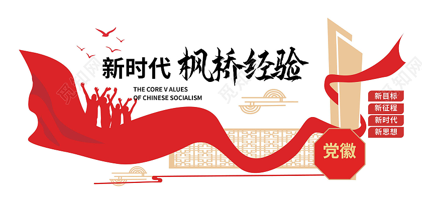 红色大气简洁新时代枫桥经验创意文化墙设计