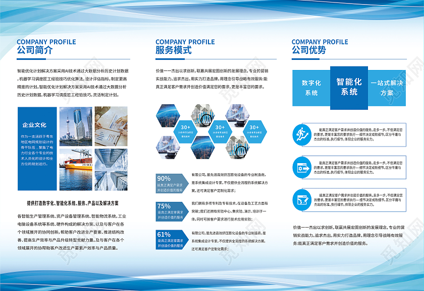 蓝色科技渐变线条简洁企业宣传三折页