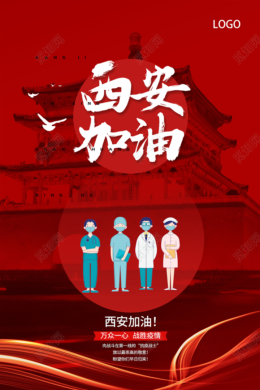 红色大气西安加油战胜疫情宣传海报西安加油加油海报