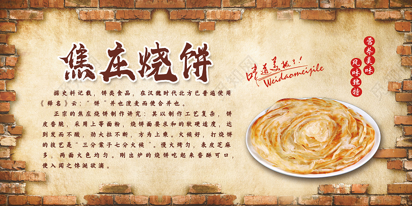 黄色复古风焦作烧饼美食烧饼展板
