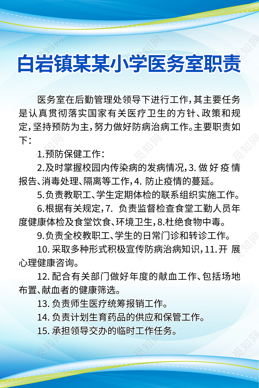 学校医务室的主要职责医务室管理制度医务室工作职责海报模板设计