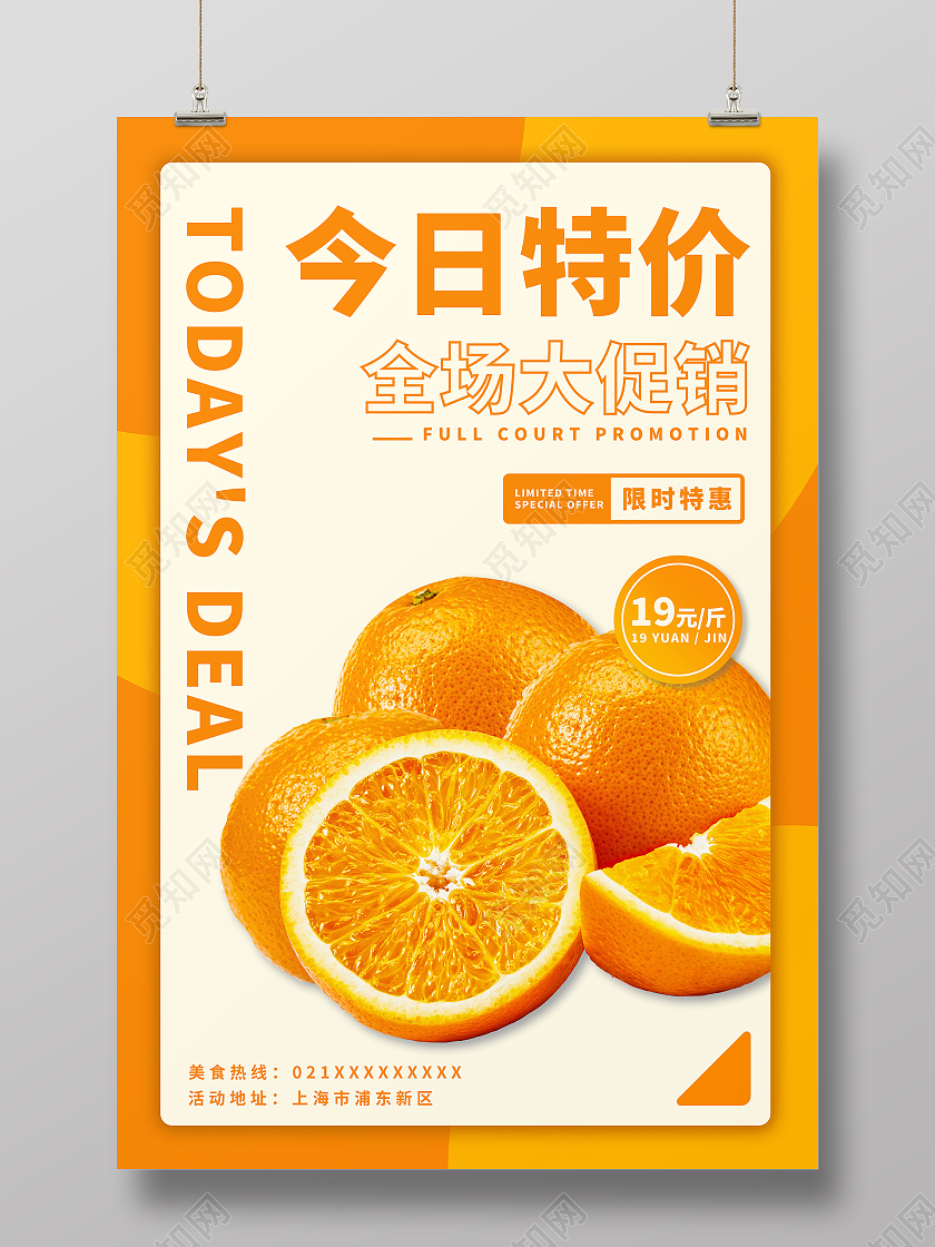 橙色香橙今日特价海报
