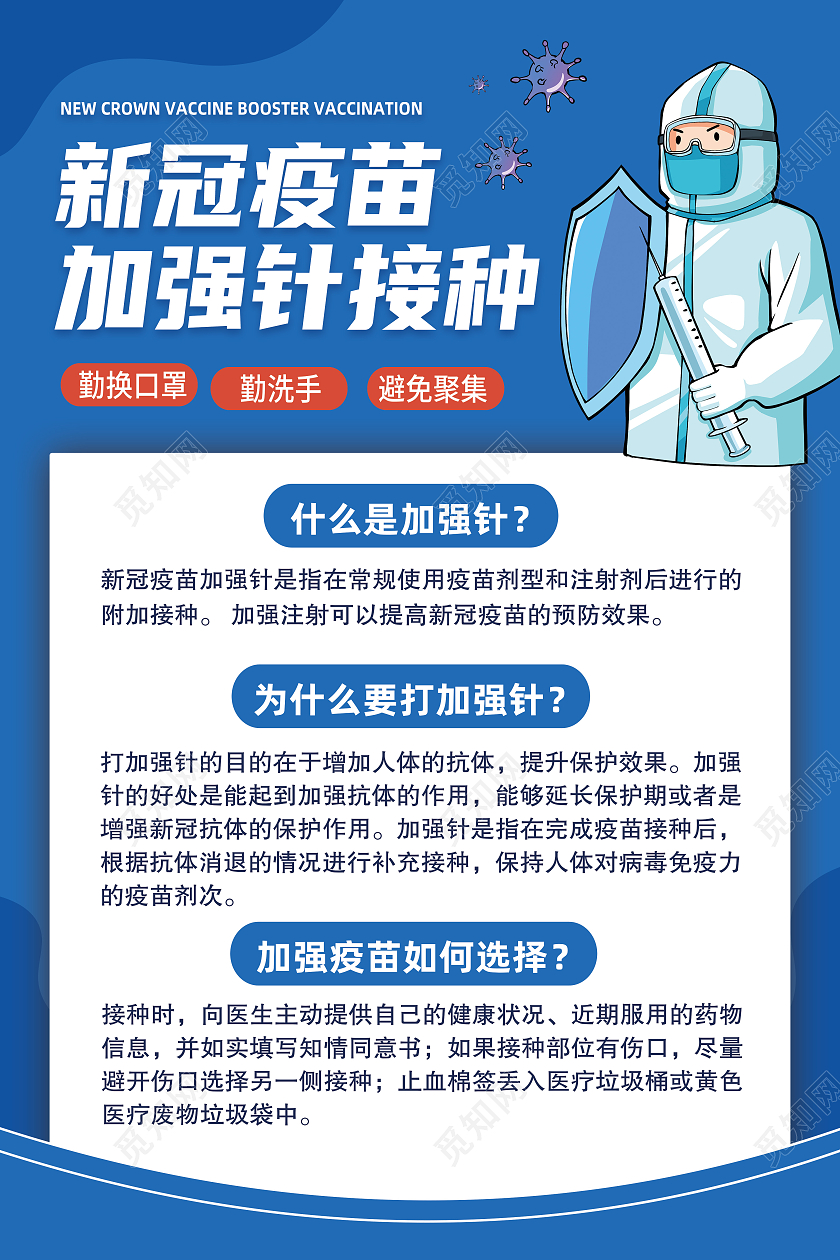 蓝色简约新冠疫苗加强针接种加强针海报