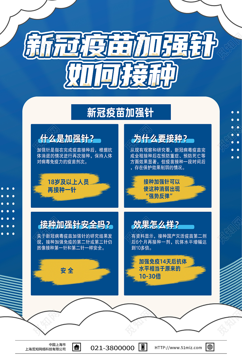蓝色简约新冠疫苗加强针如何接种加强针海报