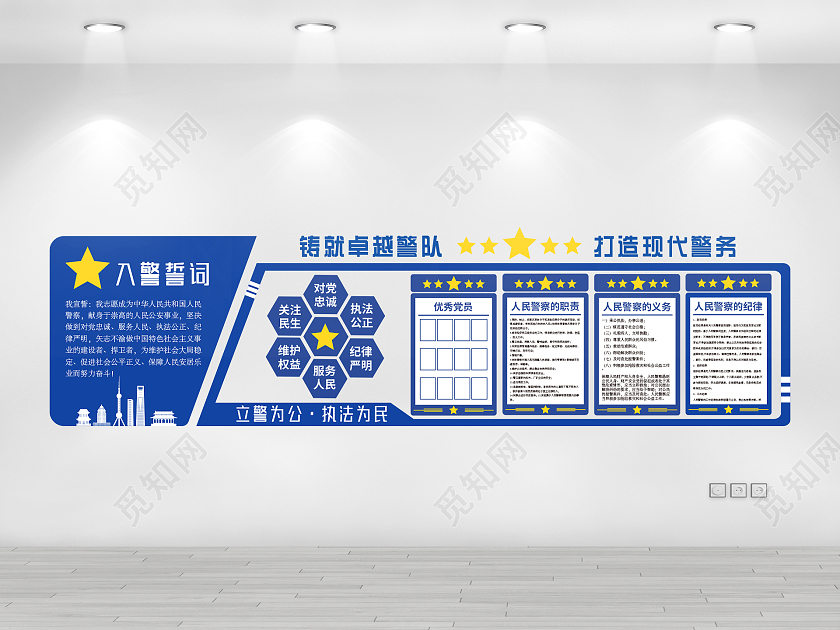 蓝色简约入警宣誓宣传文化墙入警誓词文化墙