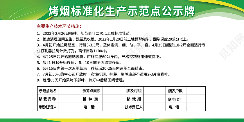 绿色大气烤烟标准化生产示范点公示牌宣传展板中国烟草宣传栏