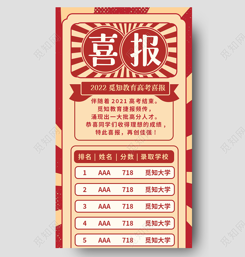 红色复古喜报考研喜报长图手机长图