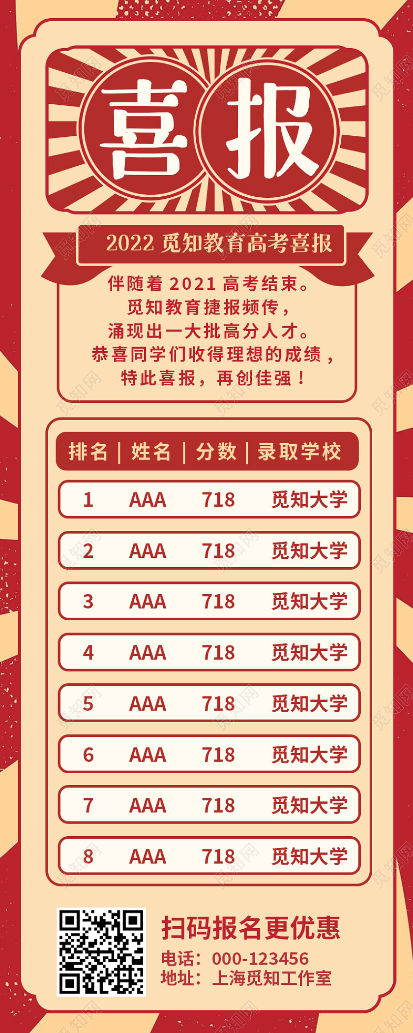 红色复古喜报考研喜报长图手机长图