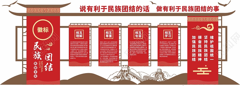 红色民族团结文化墙相互理解尊重包容学习民族文化中华民族一家亲