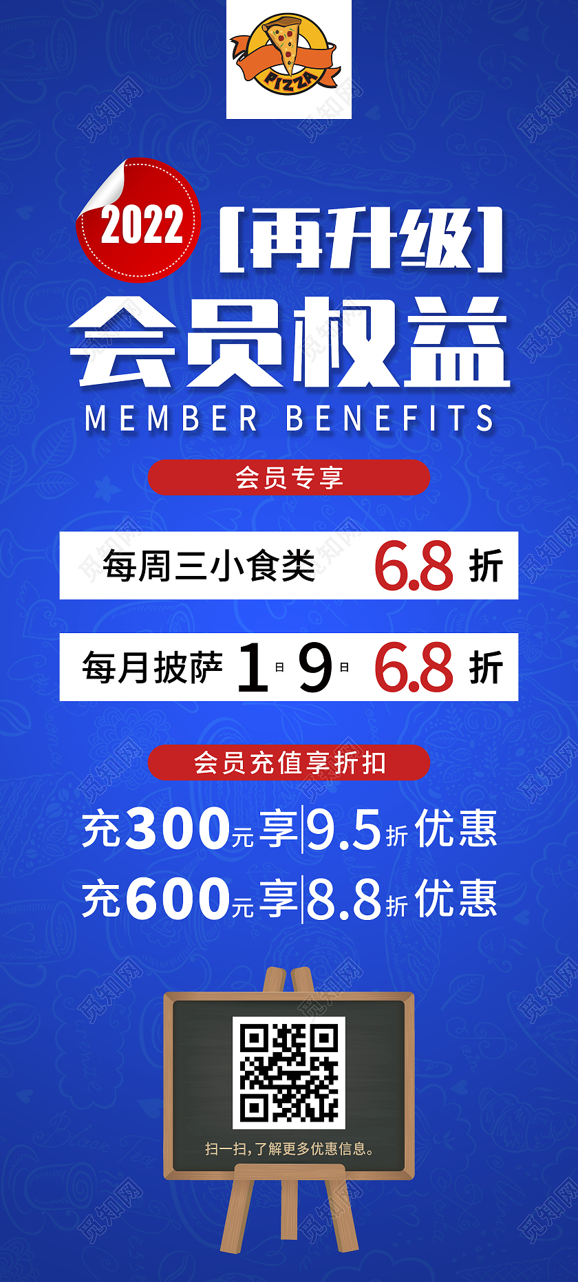 蓝色简约会员权益再升级促销活动展架易拉宝