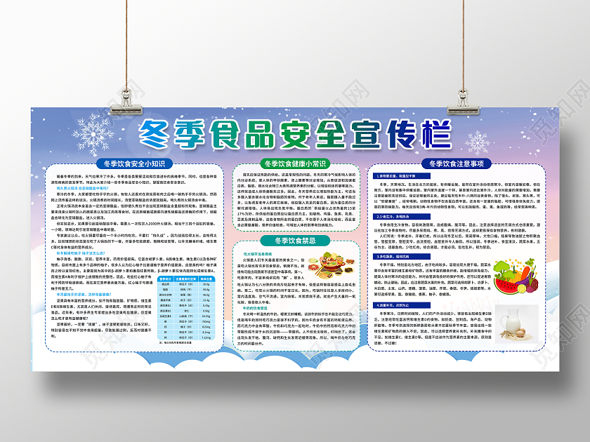 蓝色简约冬季食品安全宣传栏冬季安全用电