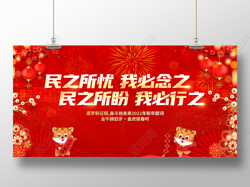 红色大气2022新年贺词宣传展板2022新年贺词
