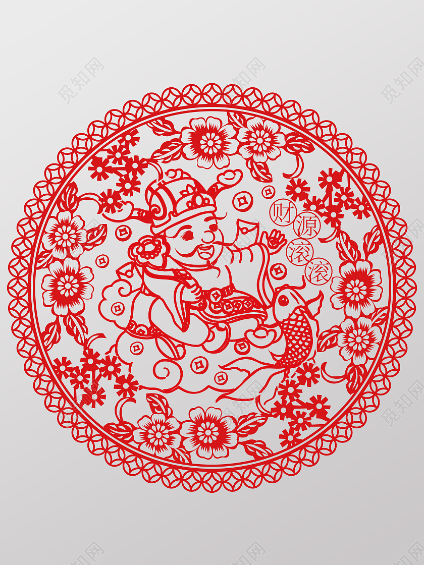 红色简约2022财神恭喜发财新年虎年窗花虎年新年地贴