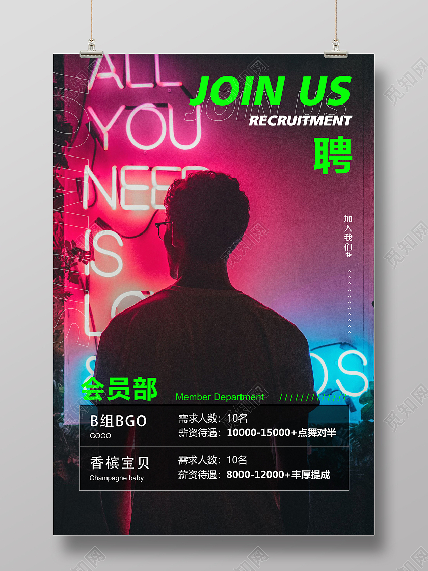 黑色简约时尚高端酒吧招聘潮流海报