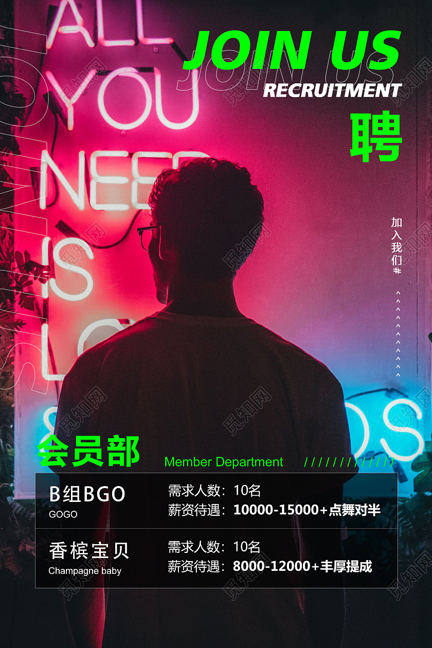 黑色简约时尚高端酒吧招聘潮流海报