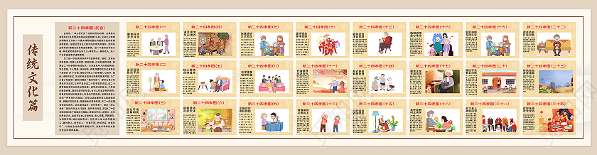 棕色简约传统文化篇二十四孝文化墙24孝图