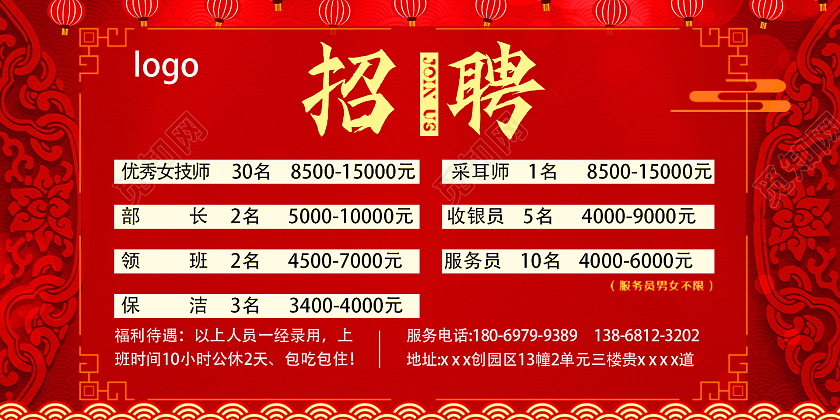 红色简约时尚大气足浴开业展板足浴招聘