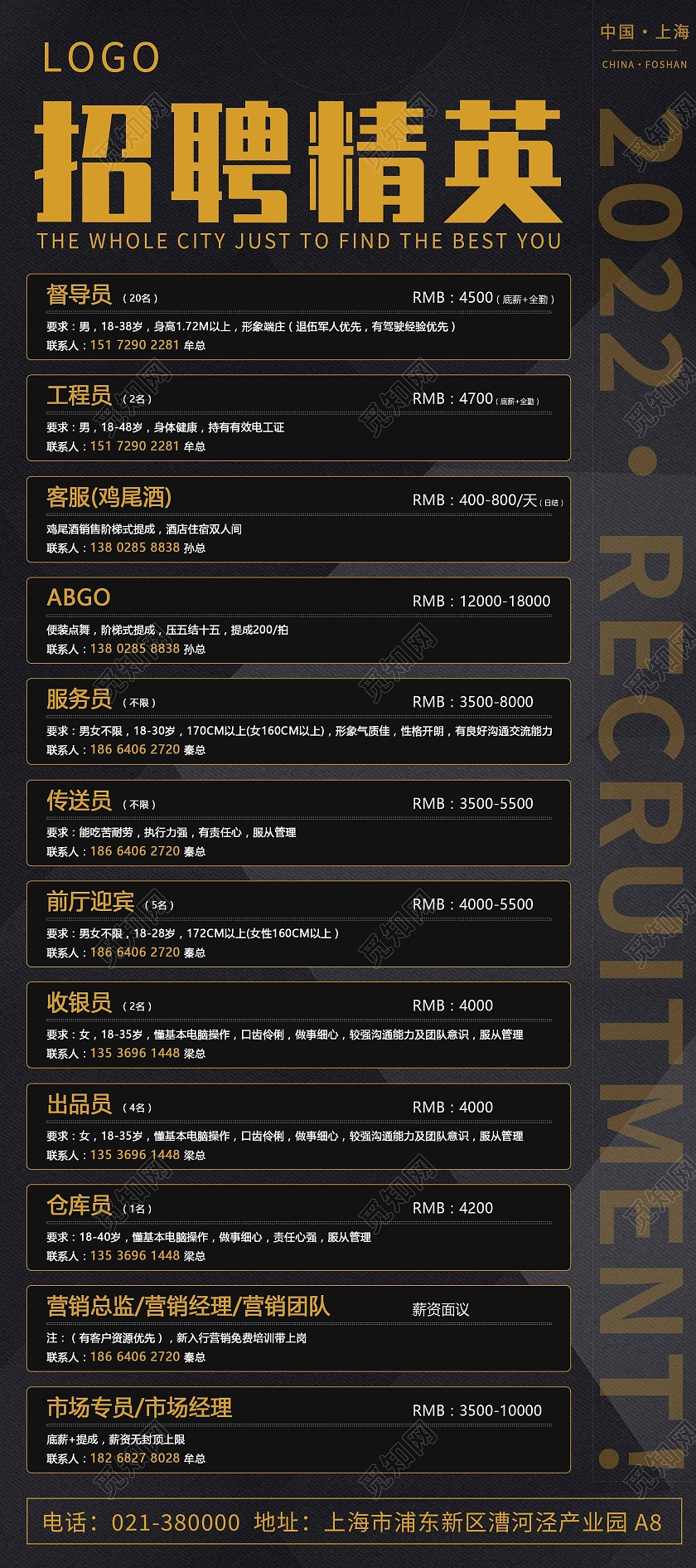 黑色招聘精英招聘岗位职责展架背景酒吧招聘