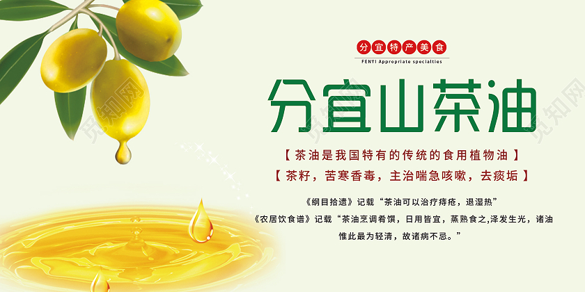 绿色简洁分宜山茶油特产美食宣传展板山茶油展板