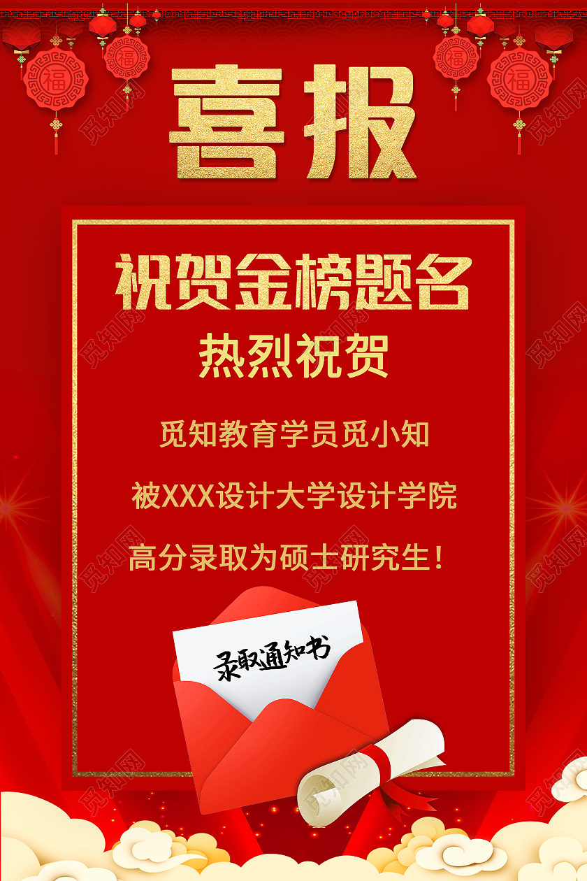 红色中国风喜庆简约战报捷报祝贺金榜题名考研喜报考研喜报海报