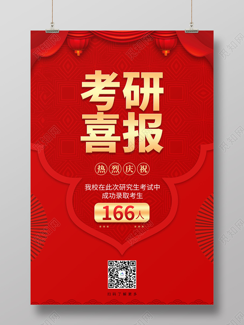 红色简约风考研喜报成功录取海报考研喜报海报
