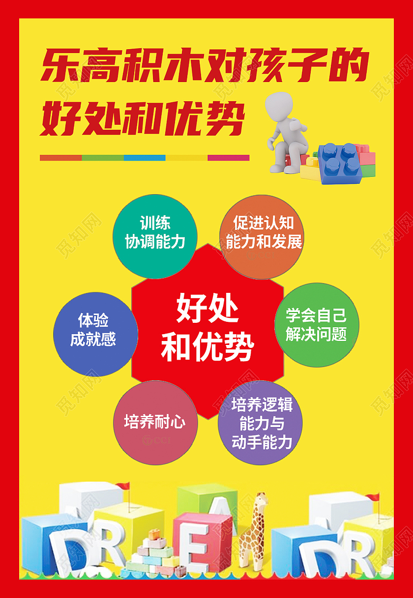 黄色简约乐高积木优势好处海报背景乐高海报