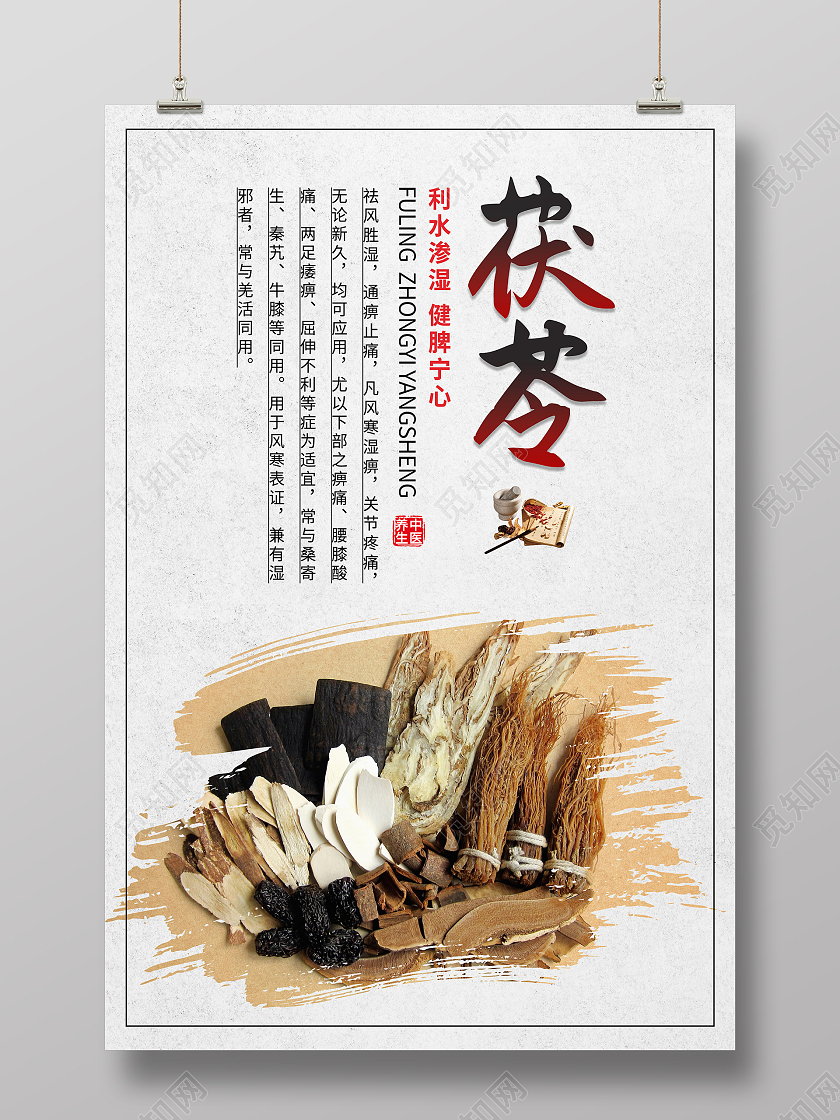 纸质背景简约大气中国风茯苓中药海报设计茯苓海报