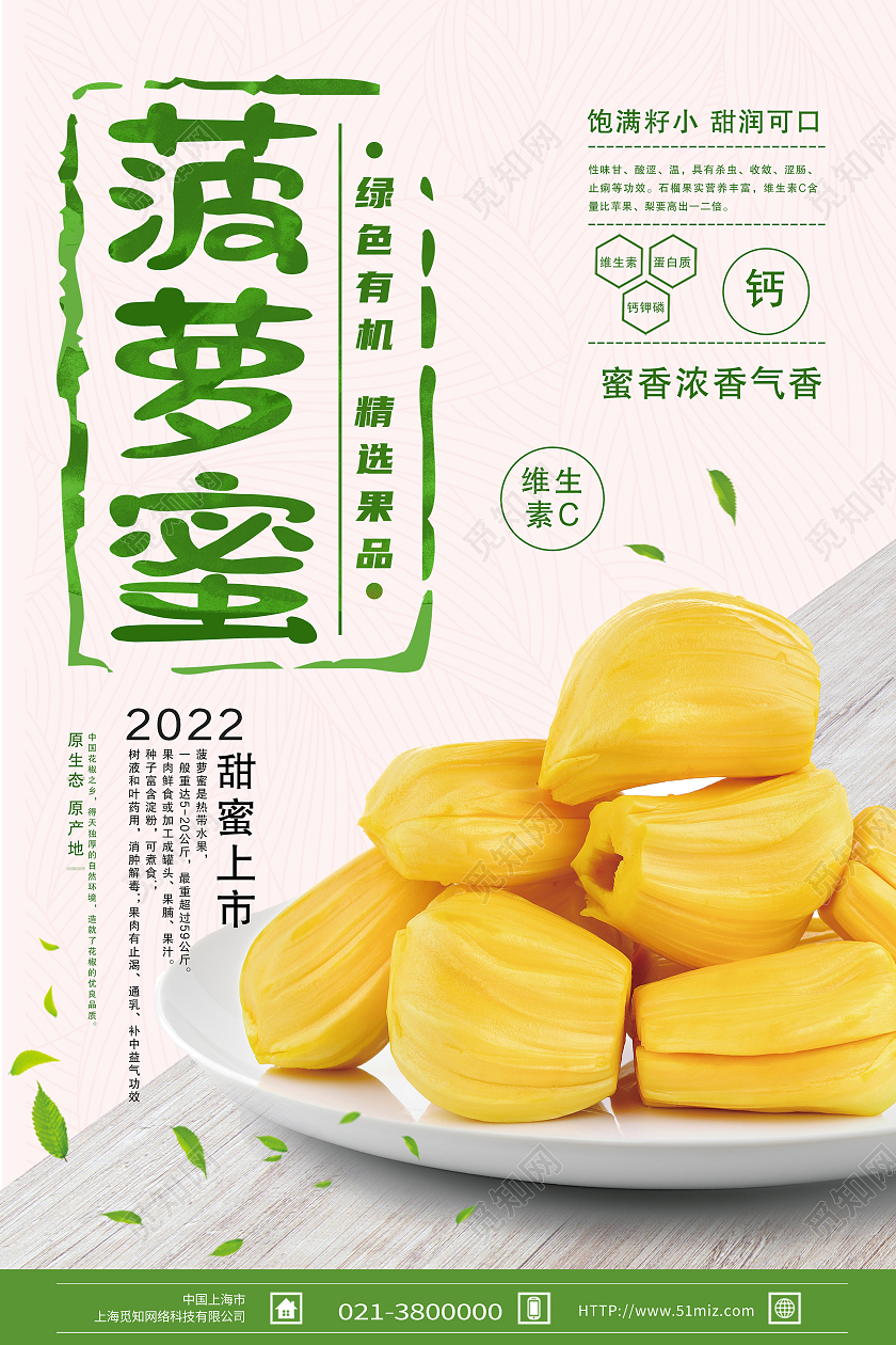 绿色简约菠萝蜜水果美食菠萝蜜海报