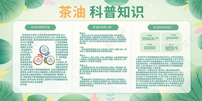 蓝绿色创意简洁茶油科普知识宣传展板设计山茶油展板