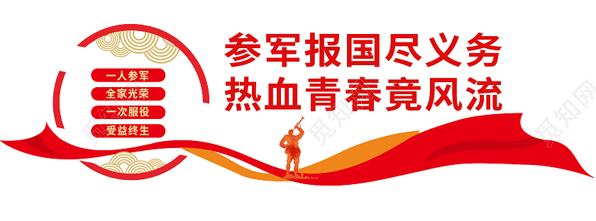 红色简约参军报国尽义务热血青春竟风流征兵文化墙