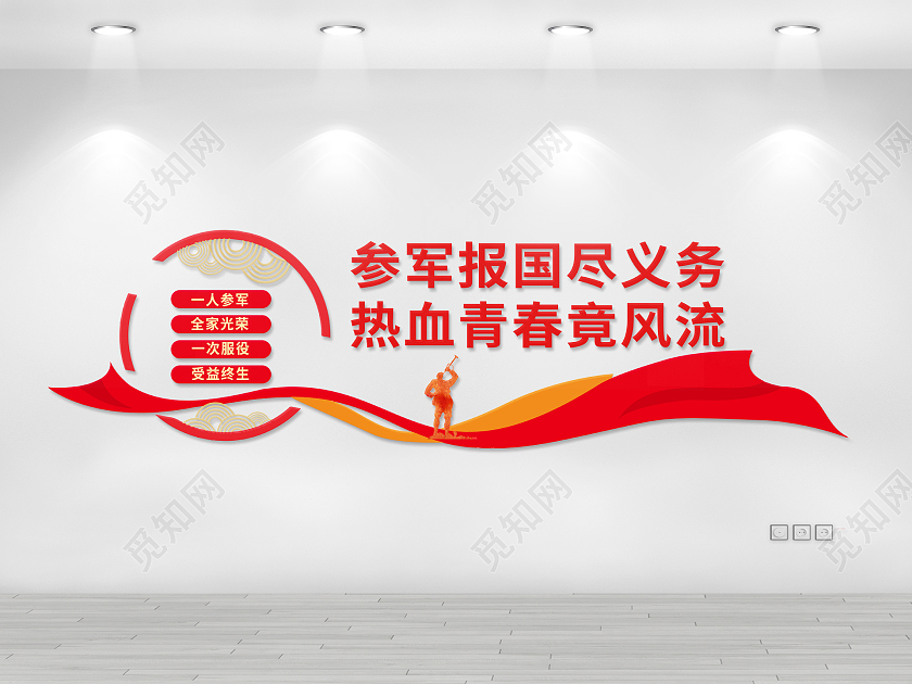 红色简约参军报国尽义务热血青春竟风流征兵文化墙