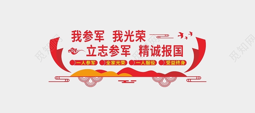 红色简约大气我参军我光荣征兵文化墙