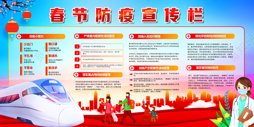 喜庆新年春节春运疫情防控蓝色展板抗疫春节疫情宣传栏