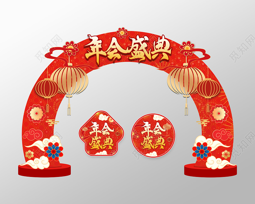 红色简约古风元素年会盛典年会拱门2022年会拱门