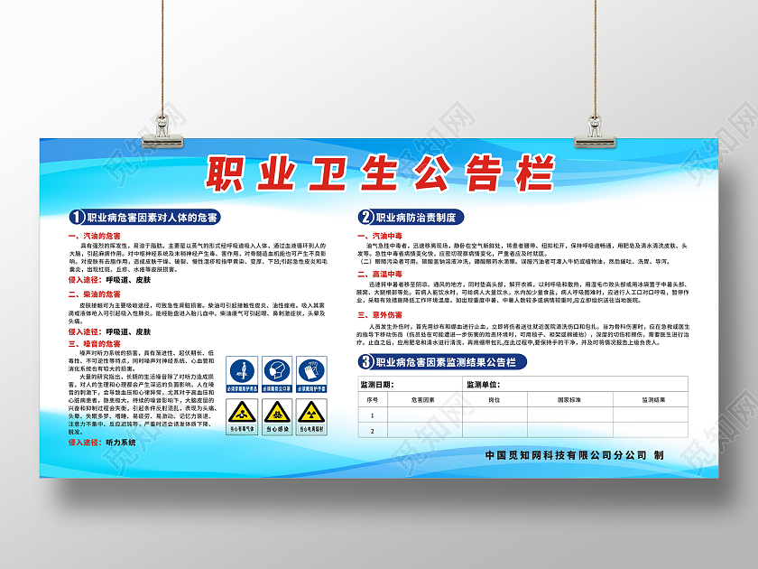 蓝色职业卫生公告栏展板图文排版职业卫生宣传栏