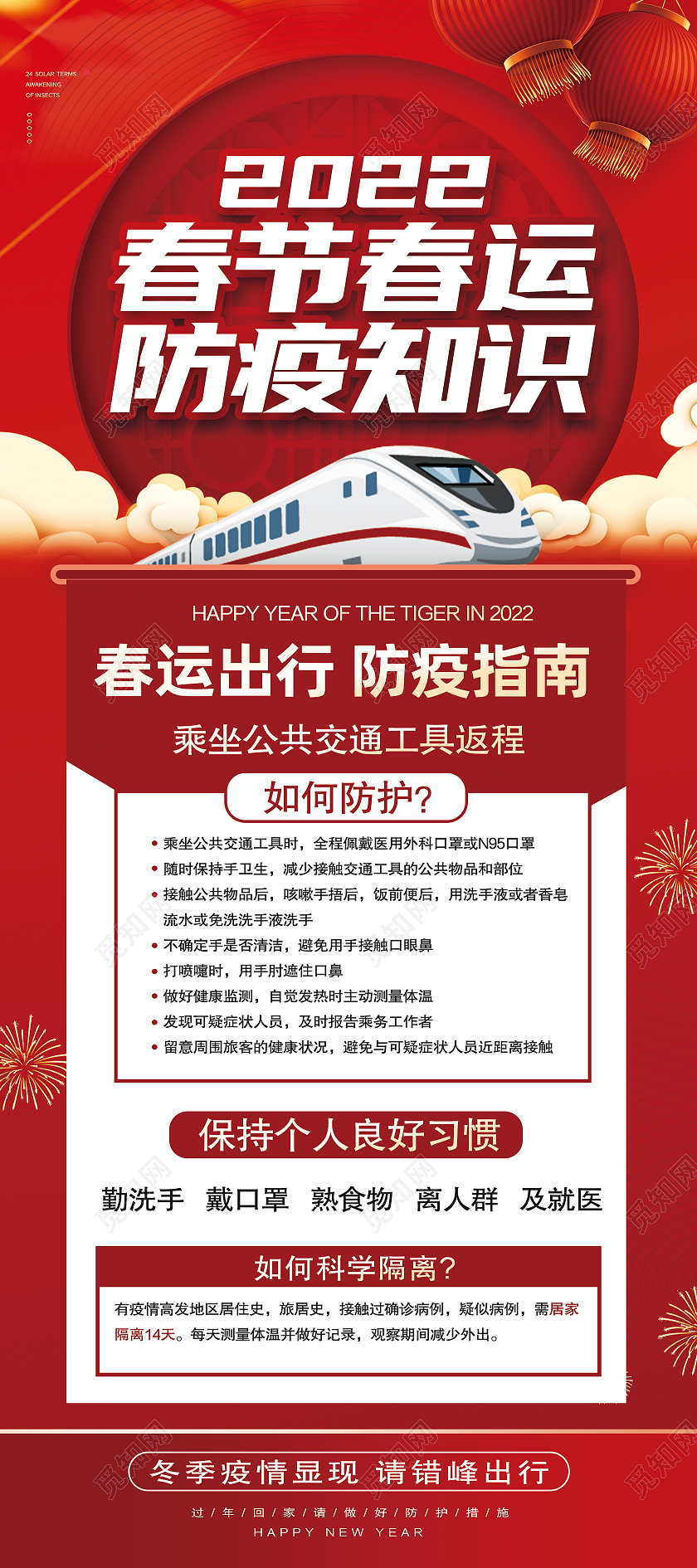 红色卡通春节春运防疫知识春运防疫展架易拉宝