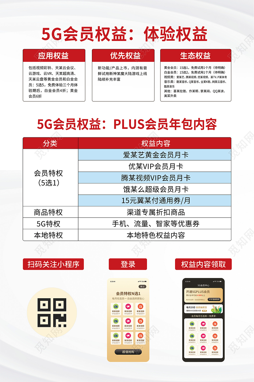 白色简约5G会员权益体验权益会员权益海报