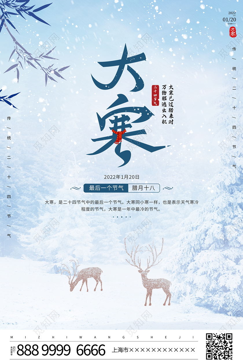时尚大气二十四节气大寒宣传海报大寒海报
