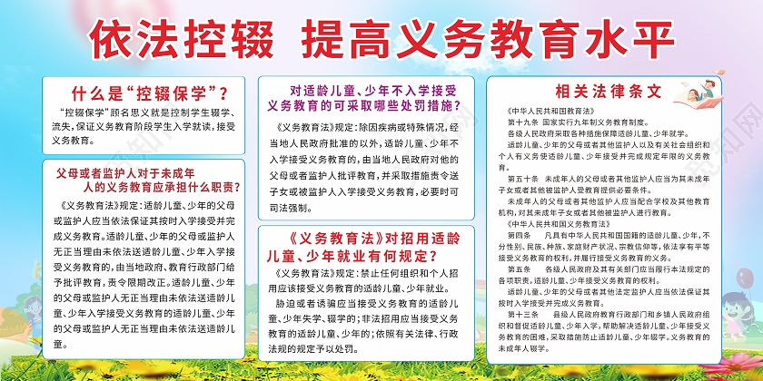 蓝色卡通控学保学儿童教育展板背景控辍保学展板