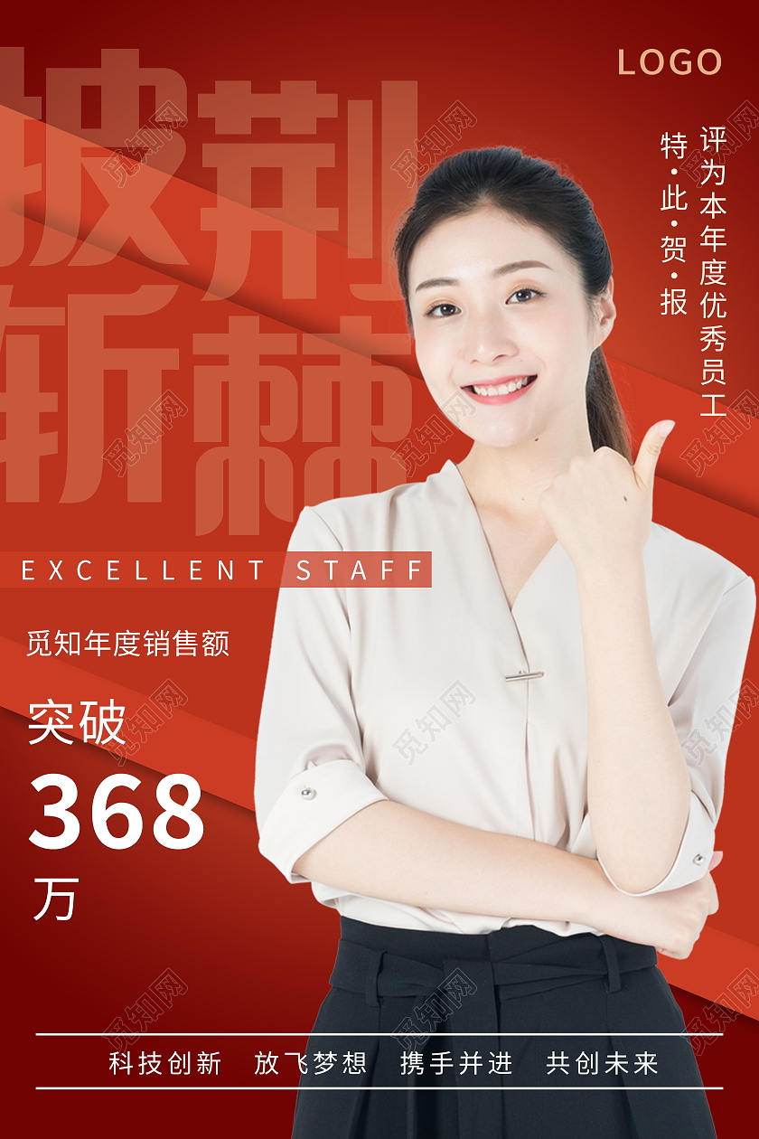 优秀员工人物红色大气海报模板设计