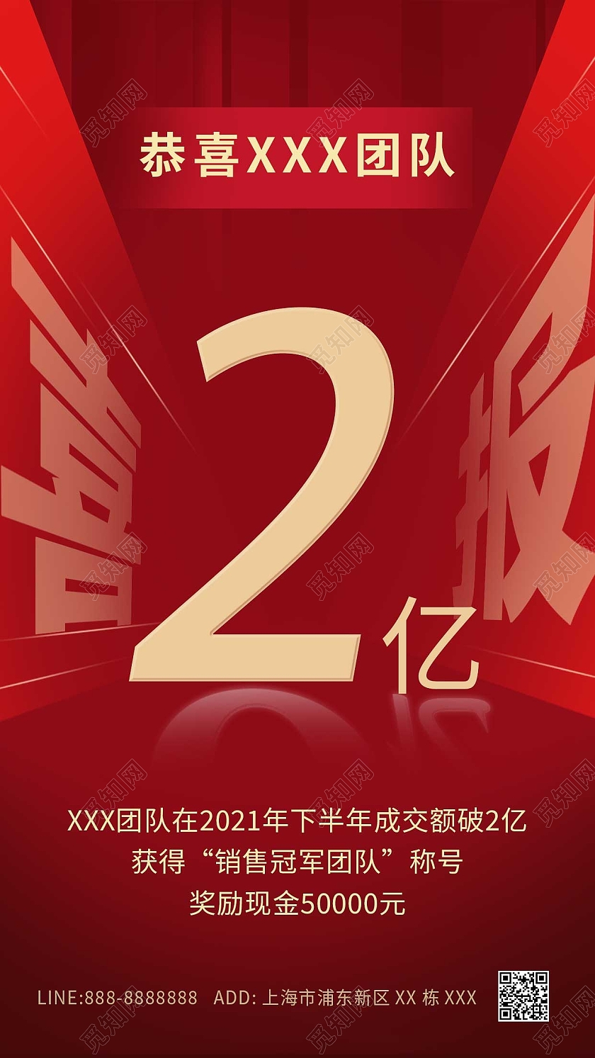 红色简约大气喜报突破荣誉奖励ui手机海报获奖喜报手机文案海报