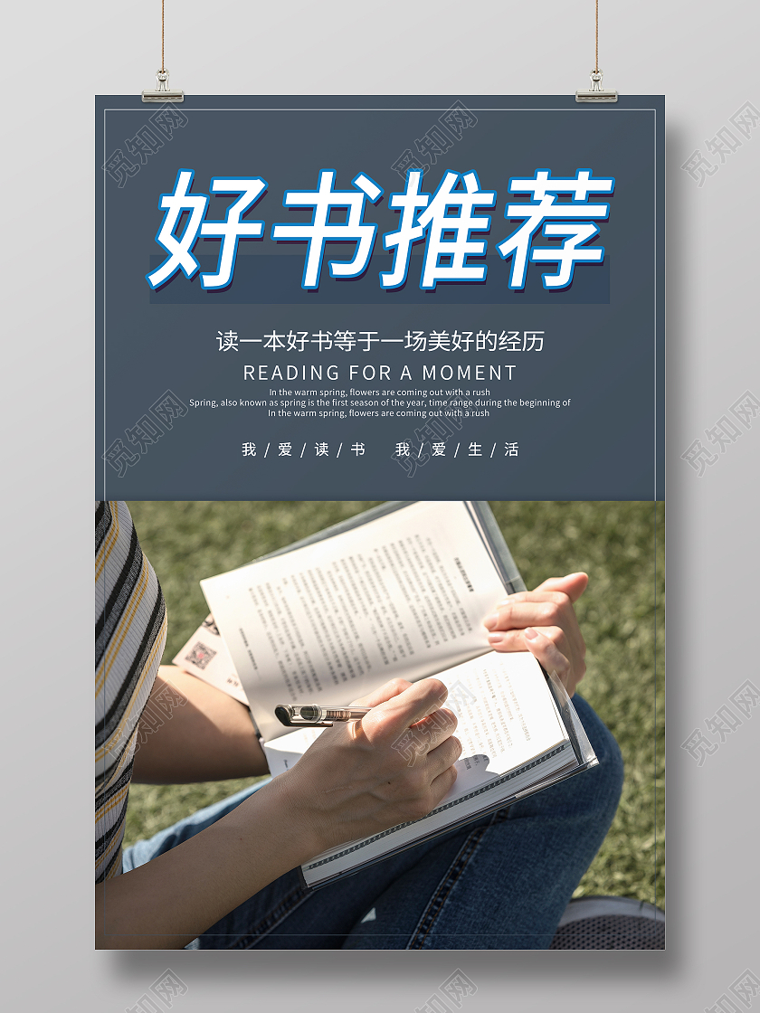 莫兰迪灰蓝色简约清新摄影图好书推荐海报