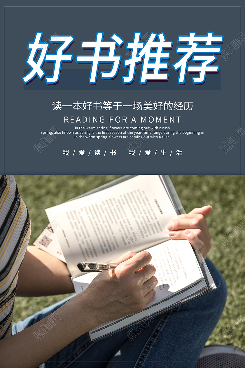 莫兰迪灰蓝色简约清新摄影图好书推荐海报